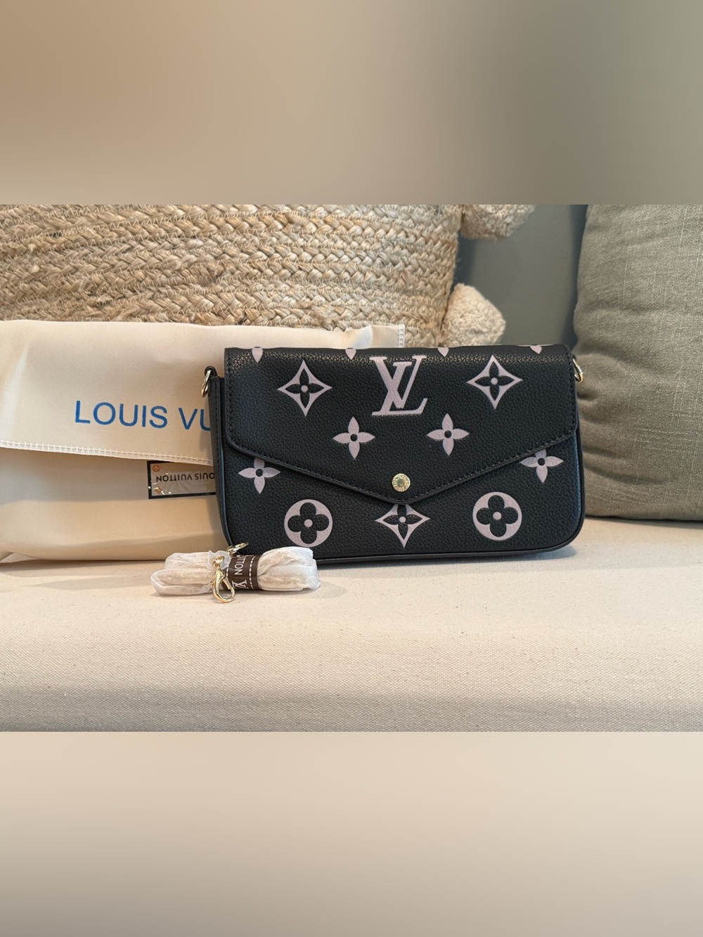 L V Black Wallet Crossbody with Monogram